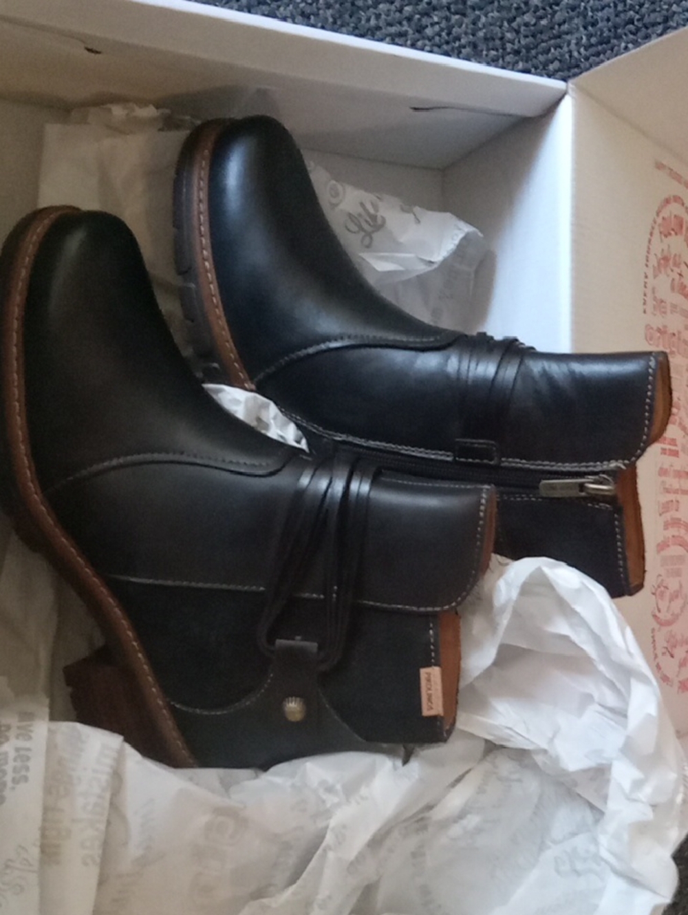 PIKOLINOS Black Leather Ankle Booties with Brown Trim